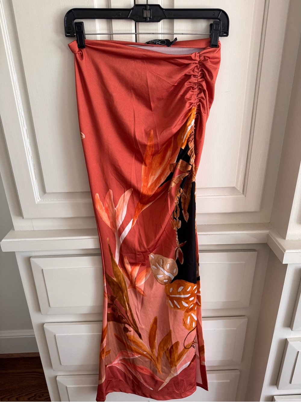 PatBO Rust Orange Ruched Waist Skirt, bikini cover skirt